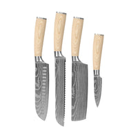 Shinrai Knives - Akari Damast-Druck 4-teiliges Set - Santoku + Brotmesser + Nakiri + Schälmesser