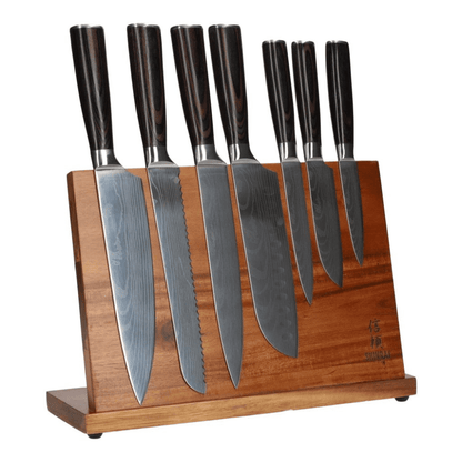 Damascus Print 7-delige Messenset + Magnetisch Messenblok Enkelzijdig Messenset met blok Shinrai Knives 