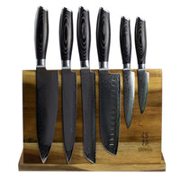 Damast Pakka Wood 6-Delige Messenset + Magnetisch Messenblok Enkelzijdig Messenset met blok Shinrai Knives 