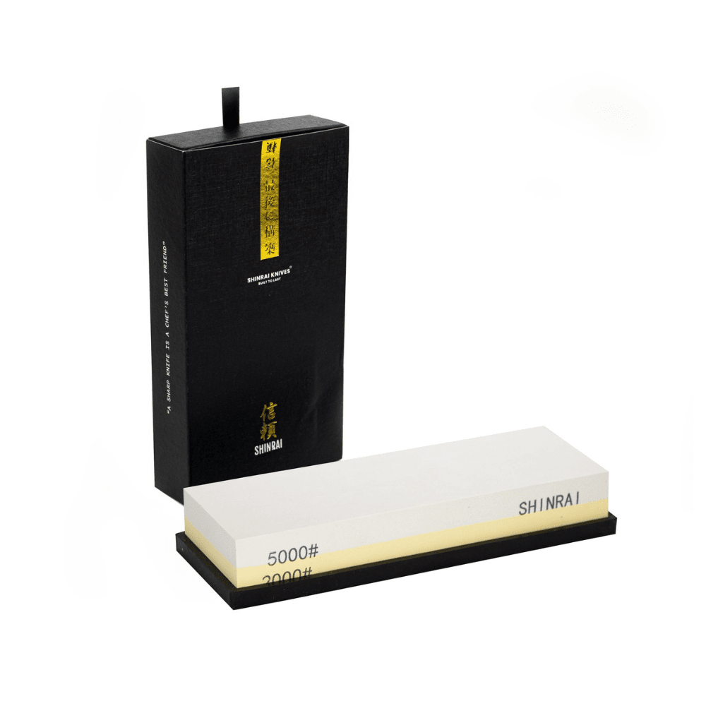 Damast Print 3-delige Messenset - Combideal XXXL Messenset met blok, snijplank en slijpsteen Shinrai Knives 