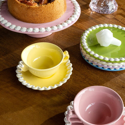 &Klevering - Kop en Schotel Whip - Geel - Set Van 2 Cappuccino kopjes &Klevering 