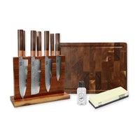Shinrai Knives - Kigami Exclusive Damascus All You Need - 7-delige messenset + Messenblok + Slijpsteen + Snijplank + Olie