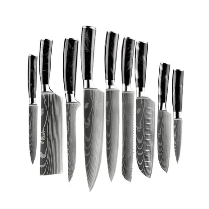 Shinrai Japan - Damascus Print Onyx Epoxy 9-delige Messenset + Magnetisch Messenblok Dubbelzijdig - Zwart Messenset met blok Shinrai Japan 