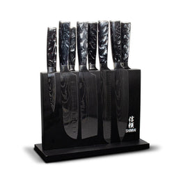 Shinrai Japan - Damascus Print Onyx Epoxy 9-delige Messenset + Magnetisch Messenblok Dubbelzijdig - Zwart Shinrai Japan 