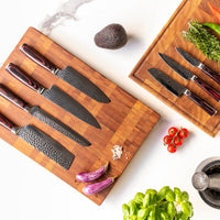 Shinrai Japan - Hammered RVS 6-delige Messenset + Magnetisch Messenblok Dubbelzijdig - Zwart Shinrai Japan 