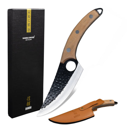 Shinrai Knives - 3 Bruine messen + Snijplank Messenset met snijplank Shinrai Knives 