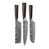 Couteaux Shinrai - Coffret de 3 couteaux à motif damassé