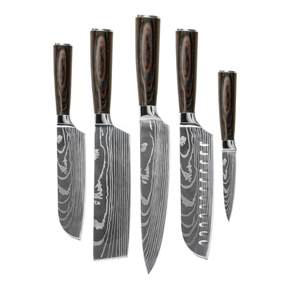 Shinrai Knives - Damascus Print 5-delige Messenset Messenset Shinrai Knives 