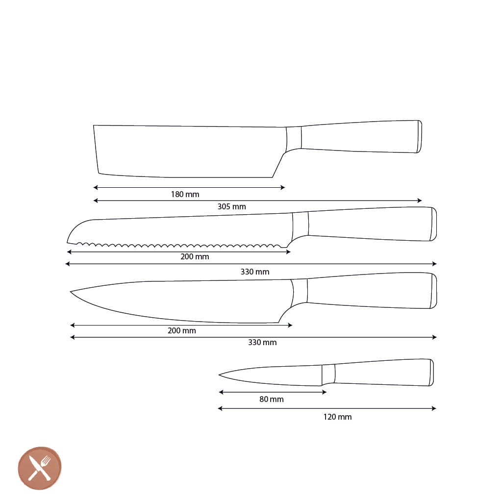 Shinrai Knives - Damascus Print Epoxy Sapphire 4-delige Messenset - Koksmes + Broodmes + Nakiri + Schilmes Messenset Shinrai Knives 