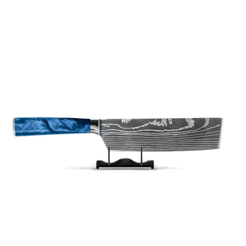 Shinrai Knives - Damascus Print Epoxy Sapphire Nakiri mes 18 cm Nakirimes Shinrai Knives 