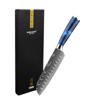 Shinrai Knives - Damascus Print Epoxy Sapphire Santoku mes 18 cm Santokumes Shinrai Knives 