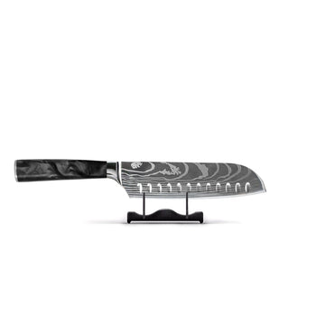 Shinrai Knives - Damascus Print Onyx Epoxy Santoku mes 18cm Santokumes Shinrai Knives 