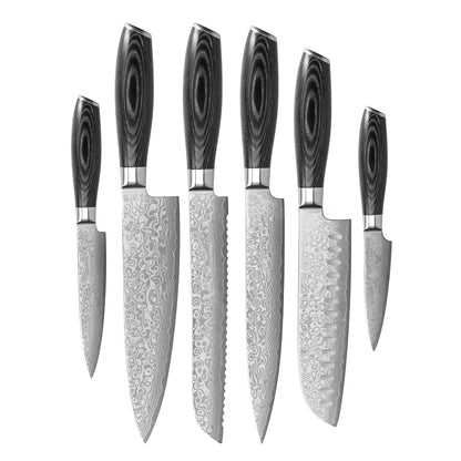 Shinrai Knives - Damast Pakka Wood 6-delige Messenset + Messenblok Rotate Messenset met blok Shinrai Knives 