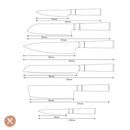 Shinrai Knives - Epoxy Onyx Damascus 6-delige Damascus Messenset Messenset Shinrai Knives 