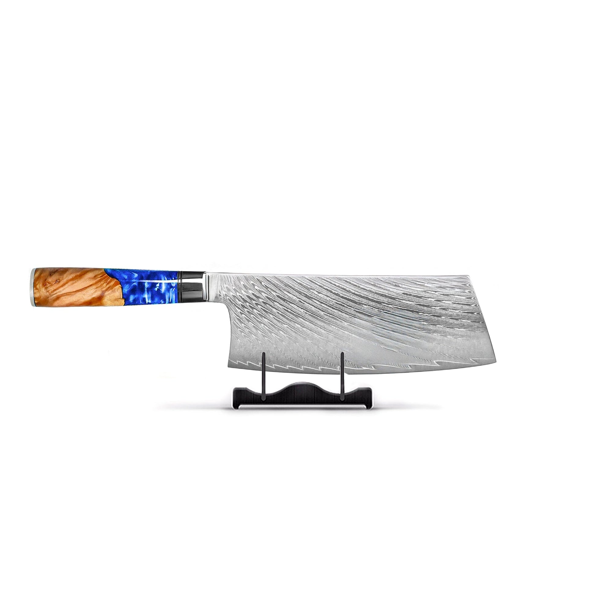 Shinrai Knives - Epoxy Sapphire 3-delige Damascus Messenset - Koksmes + Nakiri + Santoku Messenset Shinrai Knives 