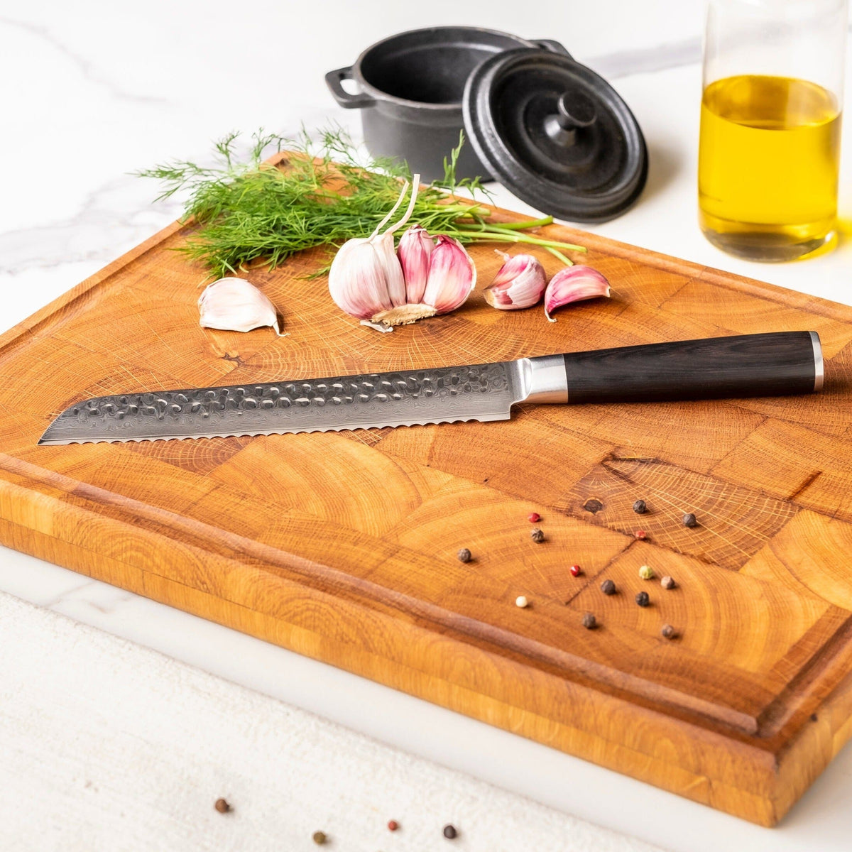 Shinrai Knives - Hammered Damast BR 7-delige Messenset Messenset Shinrai Knives 