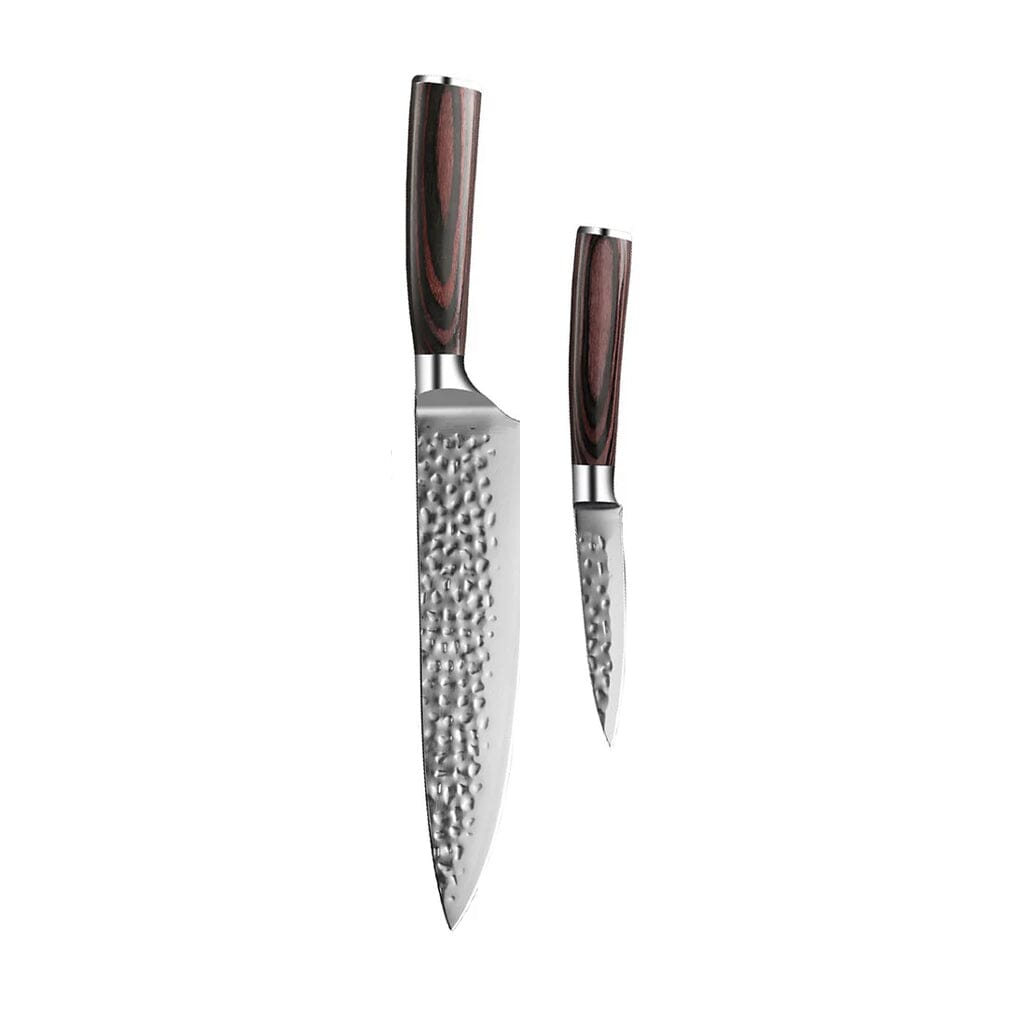 Shinrai Knives - Hammered RVS 2-delige Messenset - Koksmes + Schilmes Messenset Shinrai Knives 