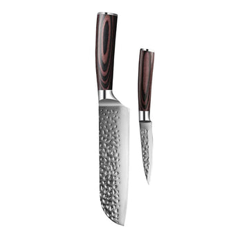 Shinrai Knives - Hammered RVS 2-delige Messenset - Santoku + Schilmes Messenset Shinrai Knives 