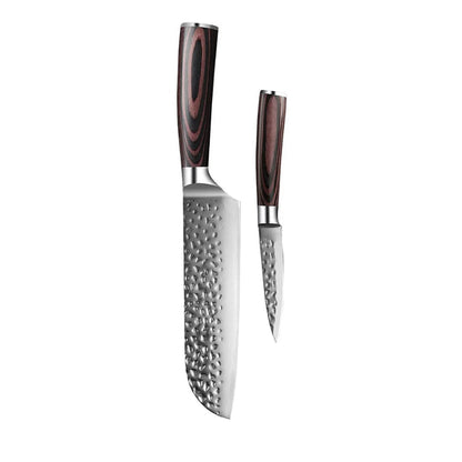 Shinrai Knives - Hammered RVS 2-delige Messenset - Santoku + Schilmes Messenset Shinrai Knives 