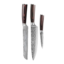 Shinrai Knives - Hammered RVS 3-delige Messenset - Koksmes + Broodmes + Schilmes Messenset Shinrai Knives 