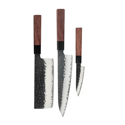 Shinrai Knives - Kurayami 3-delige Damascus Messenset - Koksmes + Nakiri + Schilmes Messenset Shinrai Knives 