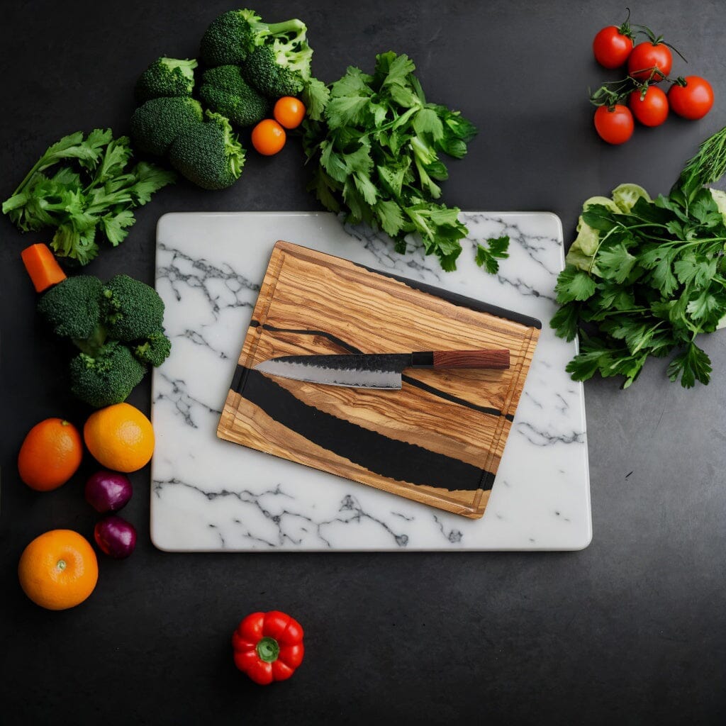 Shinrai Knives - Kurayami 3-delige Damascus Messenset - Koksmes + Santoku + Schilmes Messenset Shinrai Knives 