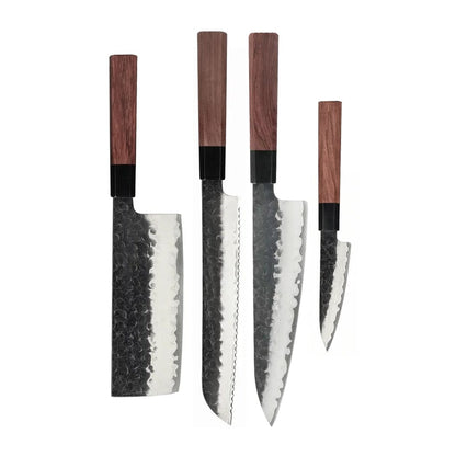 Shinrai Knives - Kurayami 4-delige Damascus Messenset - Koksmes + Broodmes + Nakiri + Schilmes Messenset Shinrai Knives 
