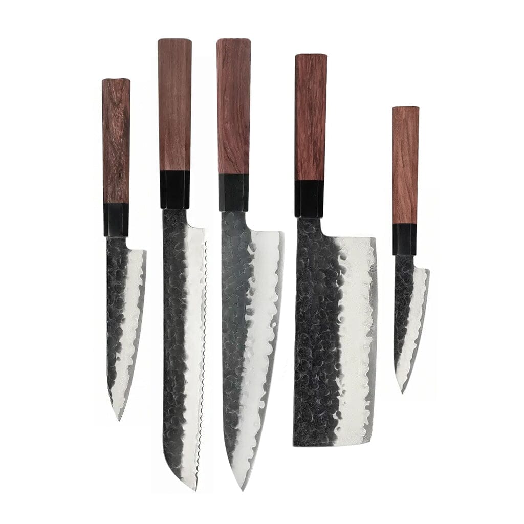 Shinrai Knives - Kurayami 5-delige Damascus Messenset - Koksmes + Broodmes + Nakiri + Officemes + Schilmes Messenset Shinrai Knives 