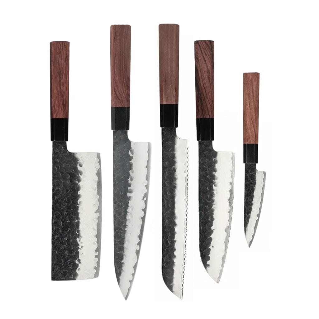 Shinrai Knives - Kurayami 5-delige Damascus Messenset - Koksmes + Broodmes + Nakiri + Santoku + Schilmes Messenset Shinrai Knives 