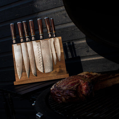 Shinrai Knives - Micarta Jewels 7-delige Damascus Messenset + Magnetisch Messenblok Enkelzijdig Messenset met blok Shinrai Knives 