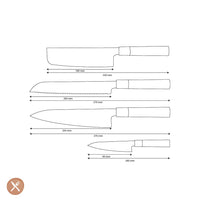 Couteaux Shinrai - Ensemble de couteaux Damas 4 pièces Takumi Kaza - Couteau de chef + Couteau à pain + Nakiri + Couteau d'office Ensemble de couteaux Shinrai Knives