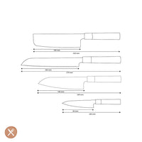 Couteaux Shinrai - Ensemble de couteaux Damas 4 pièces Takumi Kaza - Santoku + Couteau à pain + Nakiri + Couteau d'office Ensemble de couteaux Couteaux Shinrai