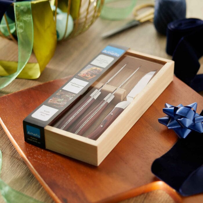 Amefa - 4-pcs Steak knife set brown in wooden box Amefa 